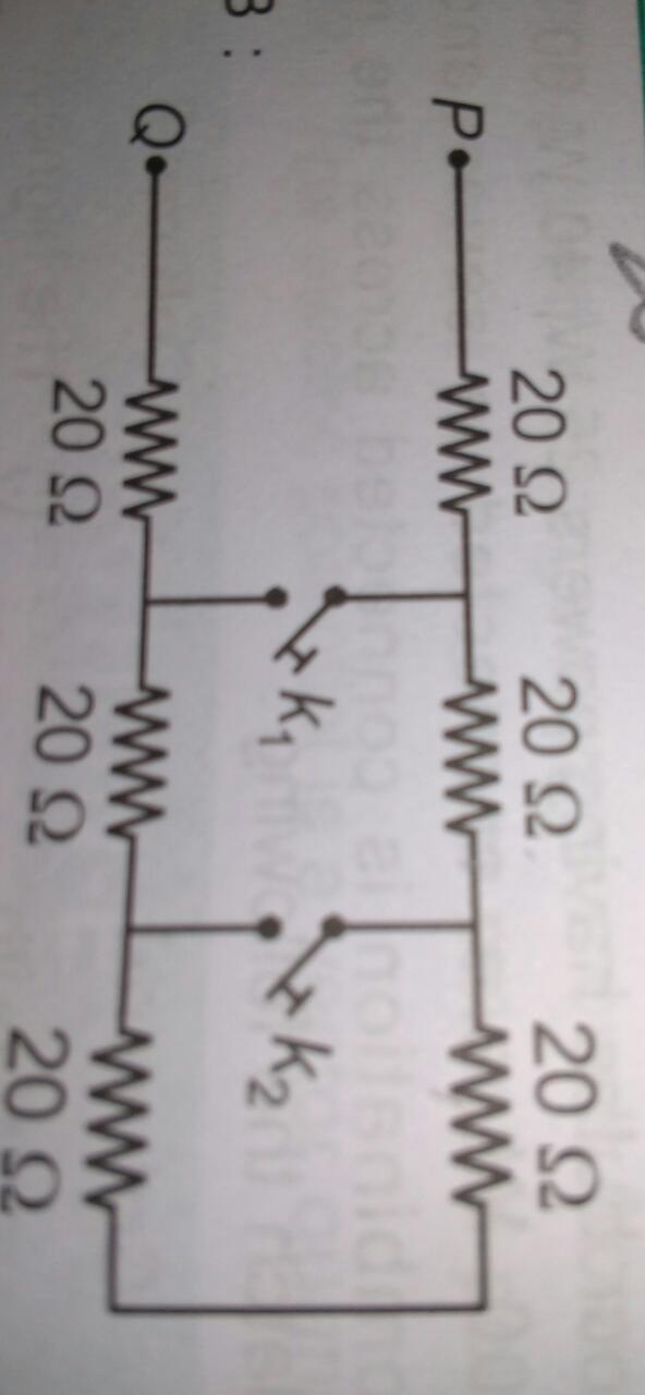 Question image for K1 n k2 closed find total resistance Plz reply as